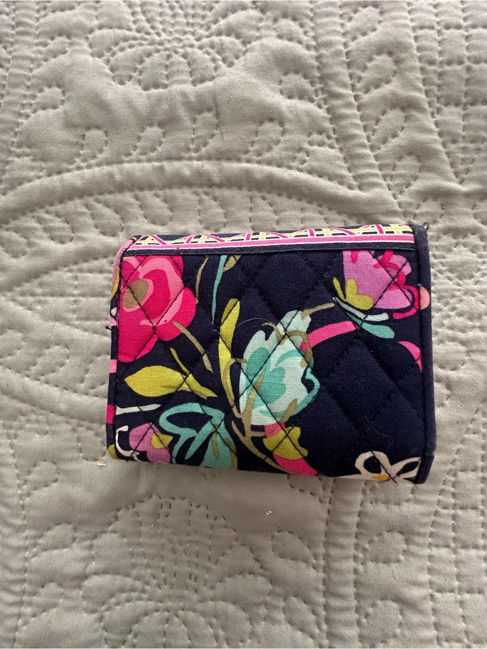 Vera Bradley Quilted Navy Floral Trifold Wallet - Picture 2 of 5